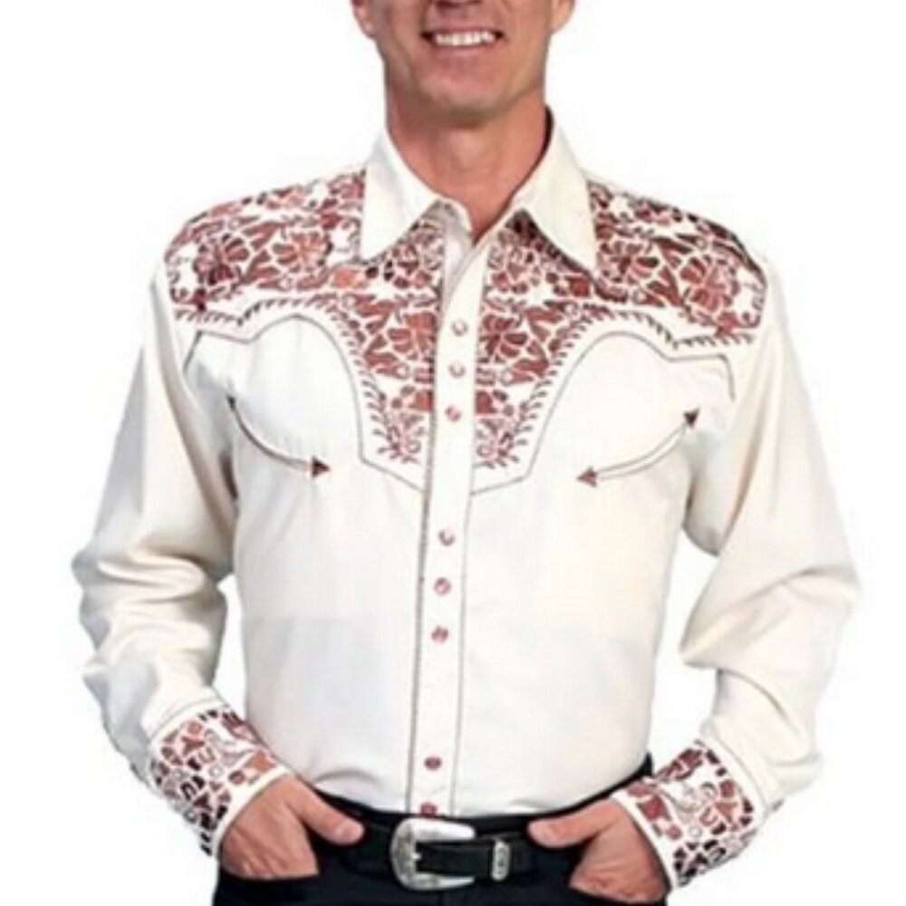 Scully P-634-NAT-S Mens Western Shirt - Natural MEN'S BUTTON DOWN SHIRT SIZE XL